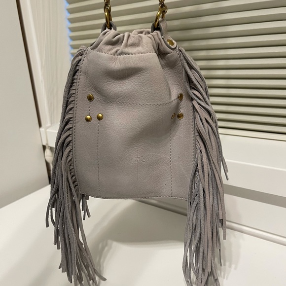Jerome Dreyfuss Gray Pebbled Leather Fringe Trim "Small Gary" Crossbody Bag - Picture 5 of 5